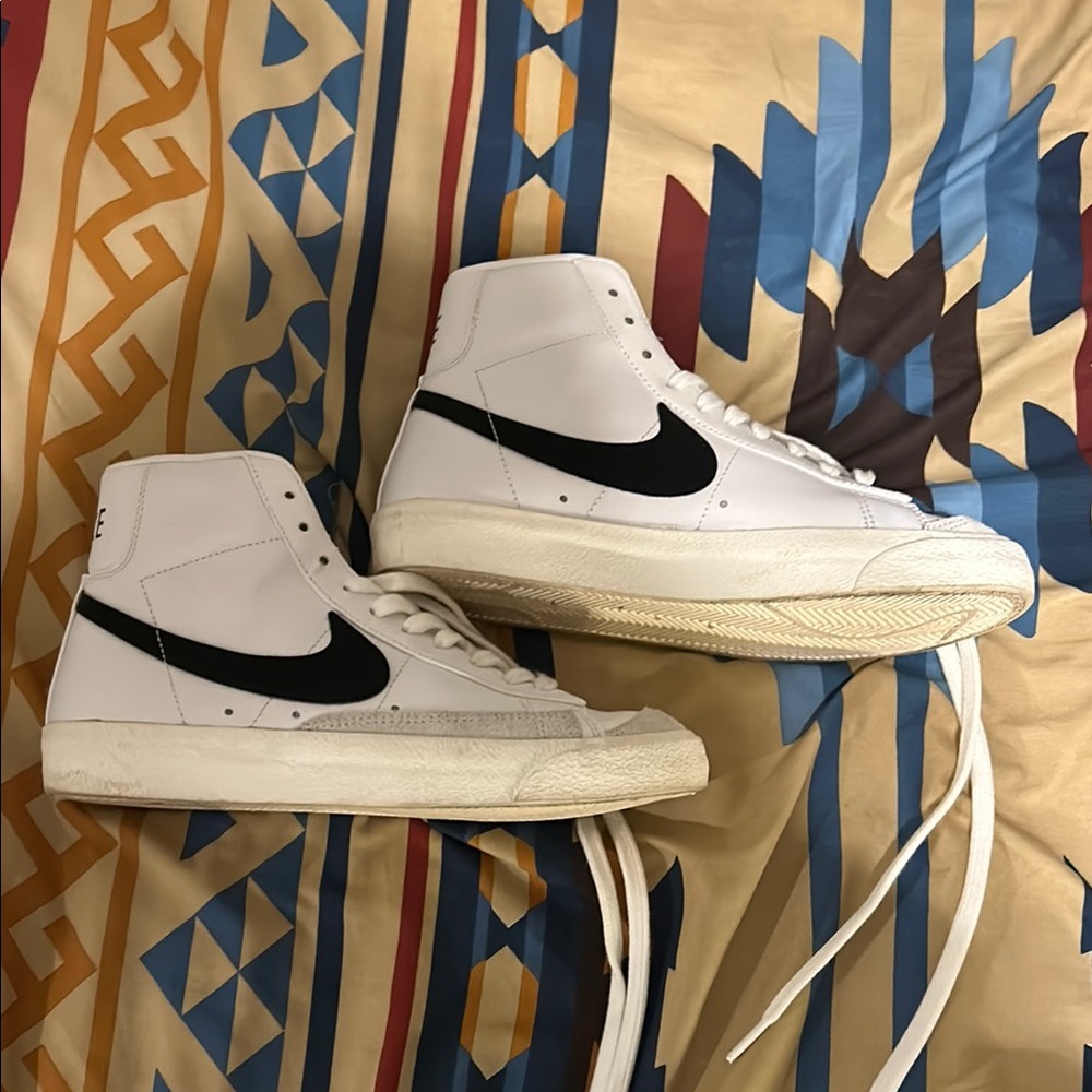 Nike White and Black Sneakers with High-Top Design